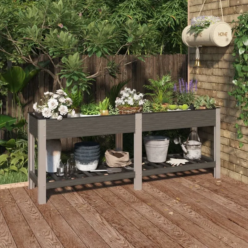Aiuola rialzata da giardino con ripiano Grigio 200x50x75 cm WPC