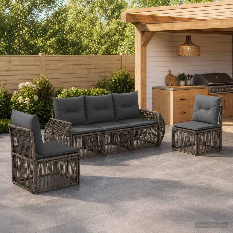 set divano da giardino 5 pz. grigio e grigio scuro polyrattan