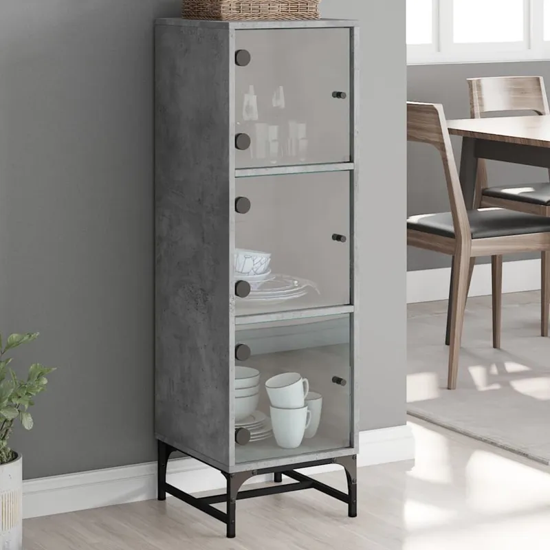 Highboard mit Glastüren Betongrau 35x37x120 cm