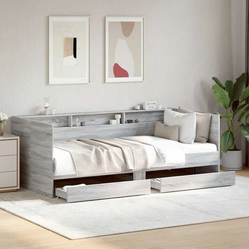 divano letto con cassetti senza materasso grigio Sonoma 75x190 cm