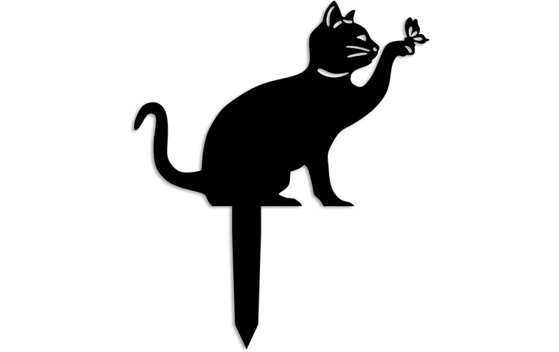 Wallxpert Gartenstecker Katze mit Schmeterling 36 x 31 cm
