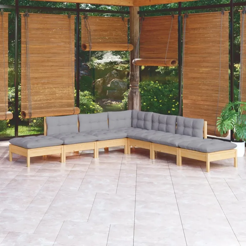 7-tlg. Garten-Lounge-Set mit grigioen Kissen Kiefernholz