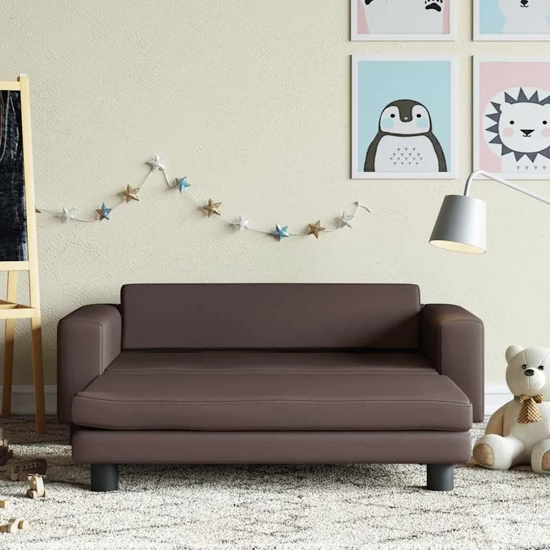 Canapé avec repose-pied pour enfants marron 100x50x30 cm