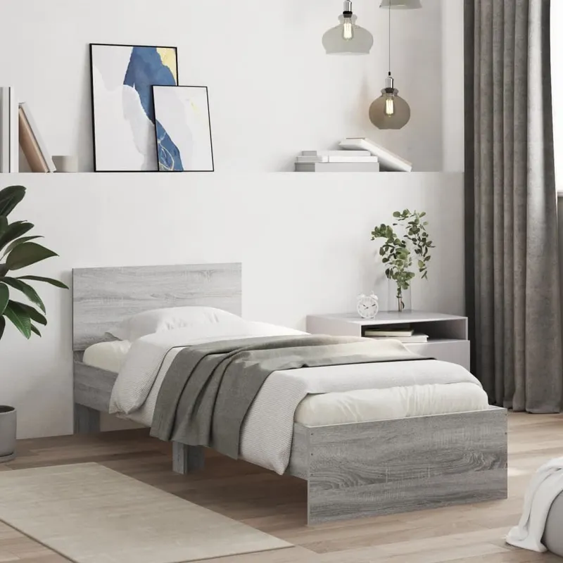 Bettgestell mit Kopfteil grigio Sonoma 90x190 cm derivato del legno
