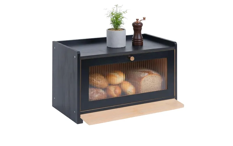 relaxdays Brotkasten mit Schneidebrett Schwarz