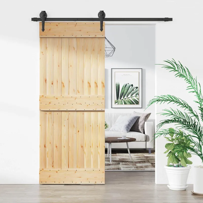 porta scorrevole naturale e nero 85 x 210 cm Massivpino