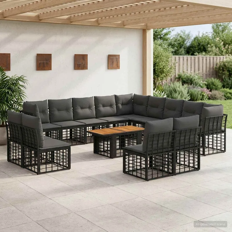 Ensemble de canapé de jardin 14 pc Noir et Gris foncé polyrotin