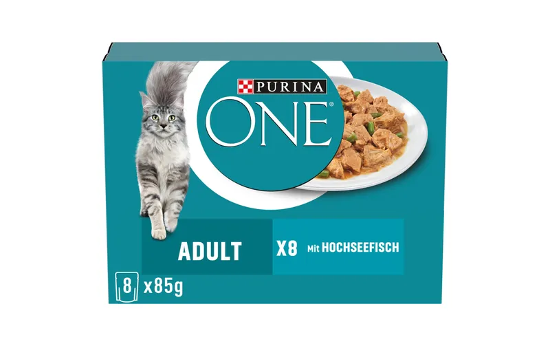 Purina ONE Adult in Sauce, Hochseefisch und grünen Bohnen 8 x 85 g