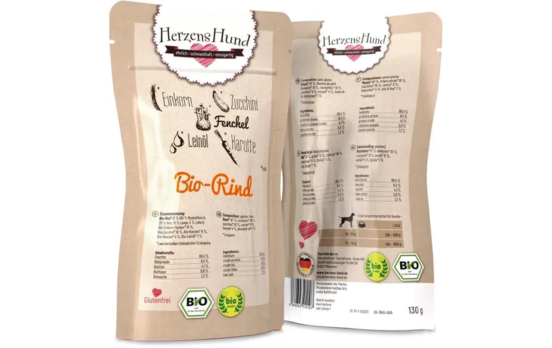 HerzensHund Nassfutter Bio-Rind mit Bio-Gemüse, 130 g