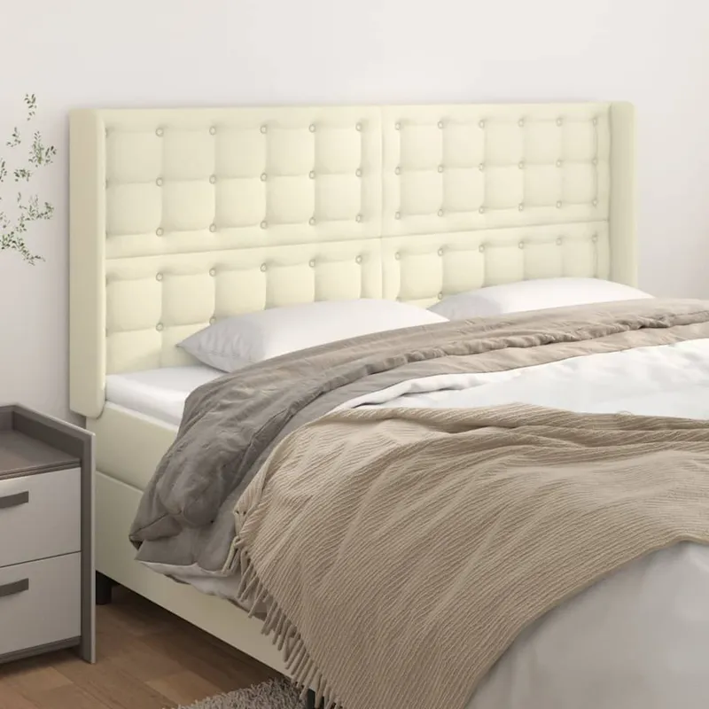 Kopfteil mit Ohren Creme 163x16x118/128 cm Kunstleder