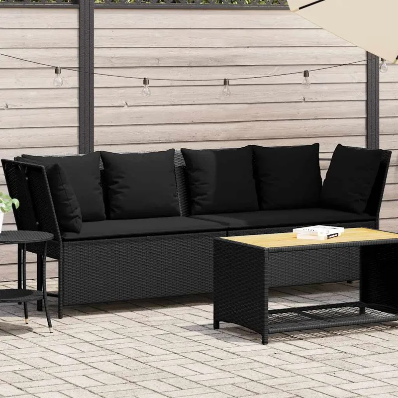 Gartensofa mit Kissen black Poly Rattan