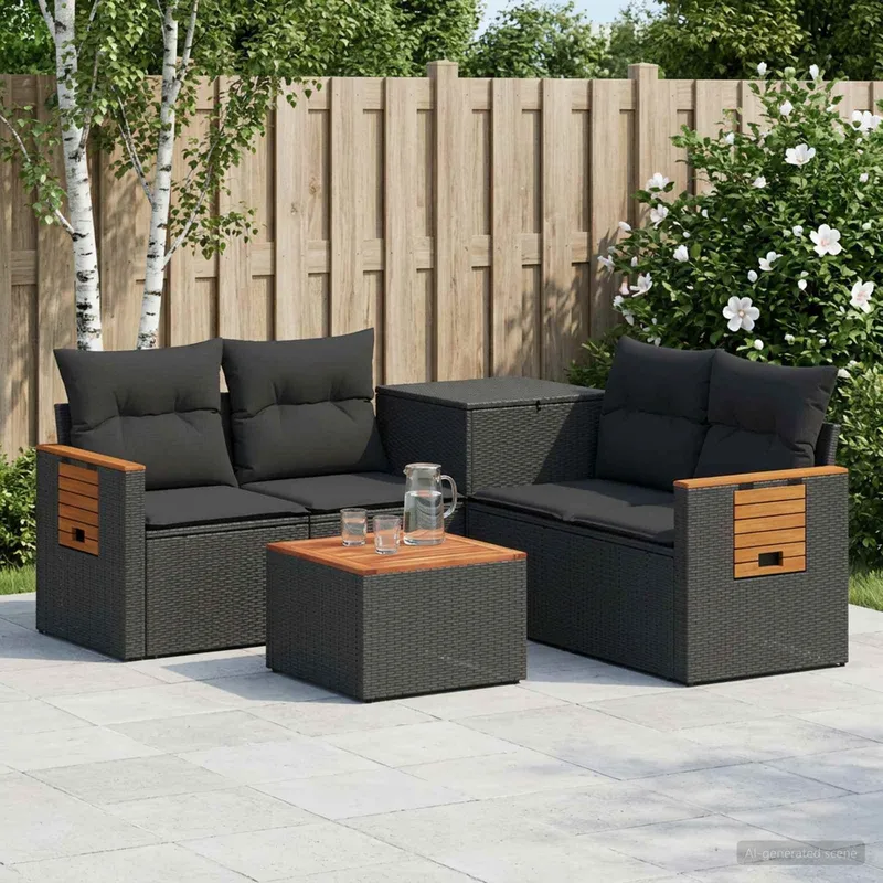 Sofa Set 6 stk. Schwarz Polyrattan und Stahl