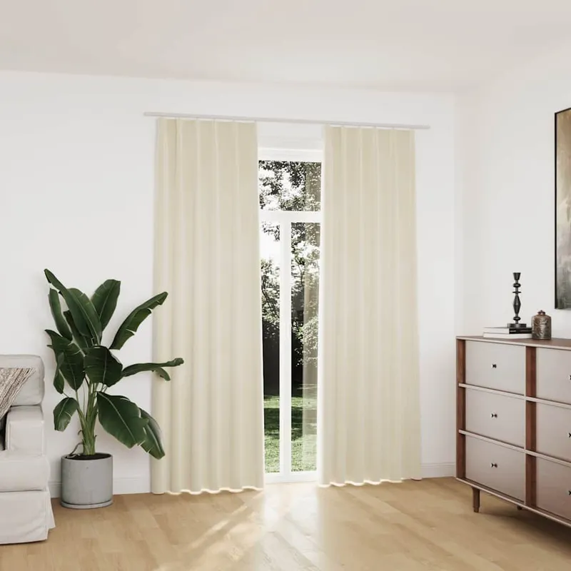 Rideaux occultants avec crochets 2 pcs Velours Crème 140x225 cm