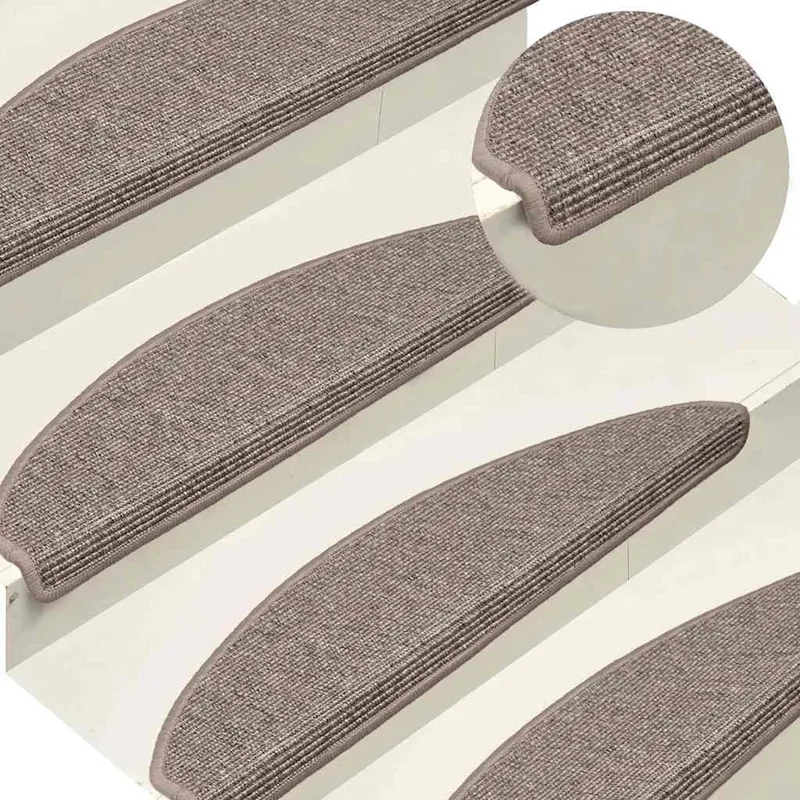 Tapis d'escalier 15 pièces 65 x 21 x 4 cm Beige foncé Demi-rond Grand