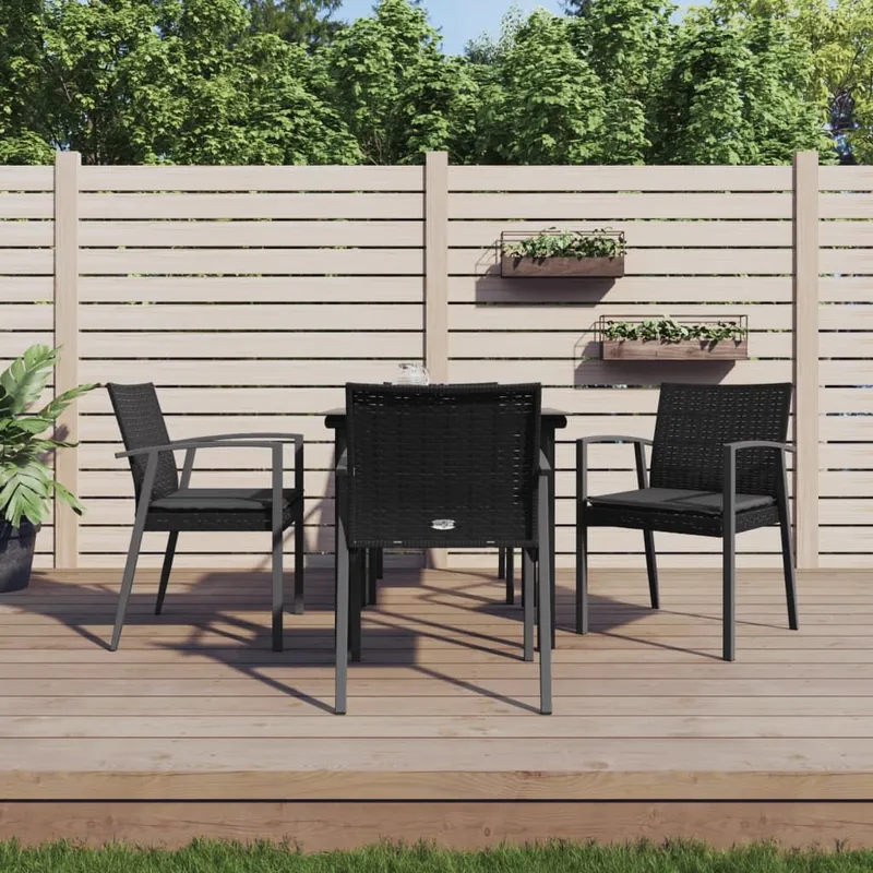 5 pz. set pranzo da giardino con cuscini Poly Rattan e acciaio