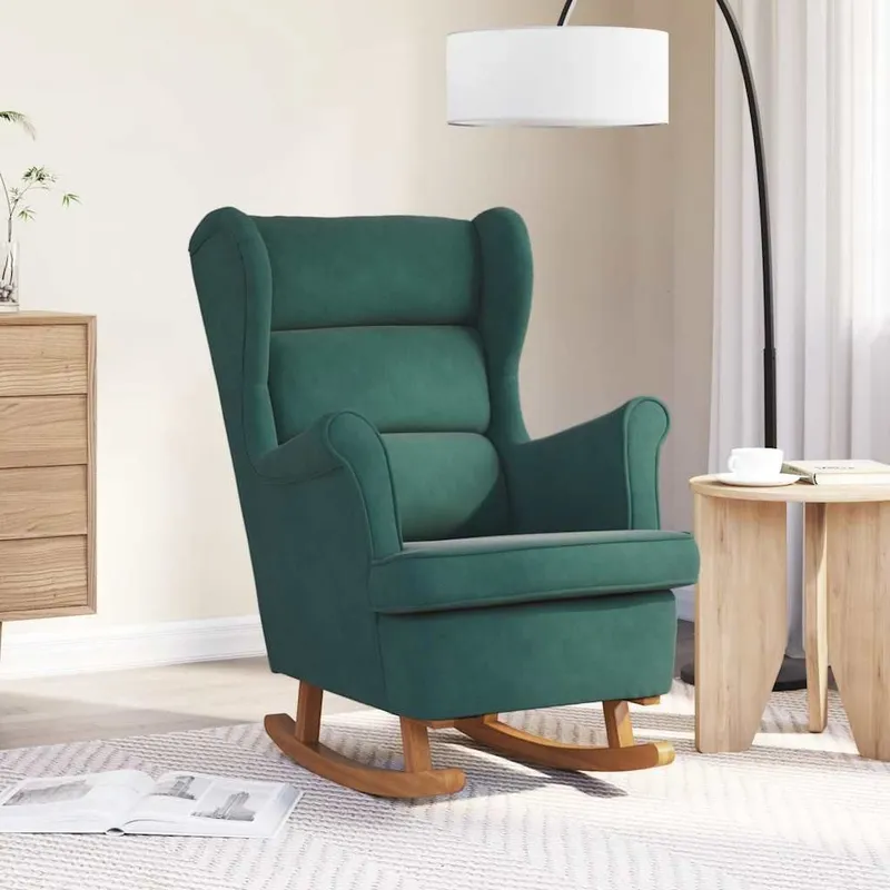 Schaukelstuhl earssessel dark green velvet and solid wood