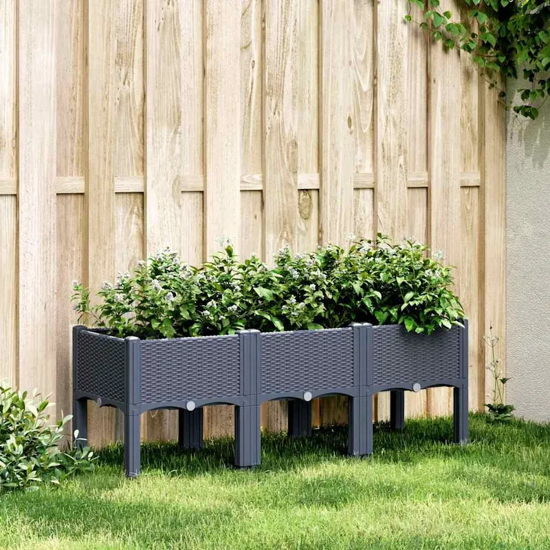 Pflanzkasten mit Beinen Blaugrau 120x40x42 cm PP