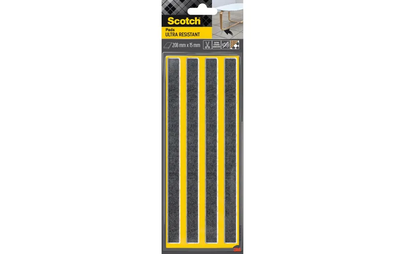 Scotch Filzgleiter Ultra Resistant, 208 mm x 15 mm, grigio, 4er Pack