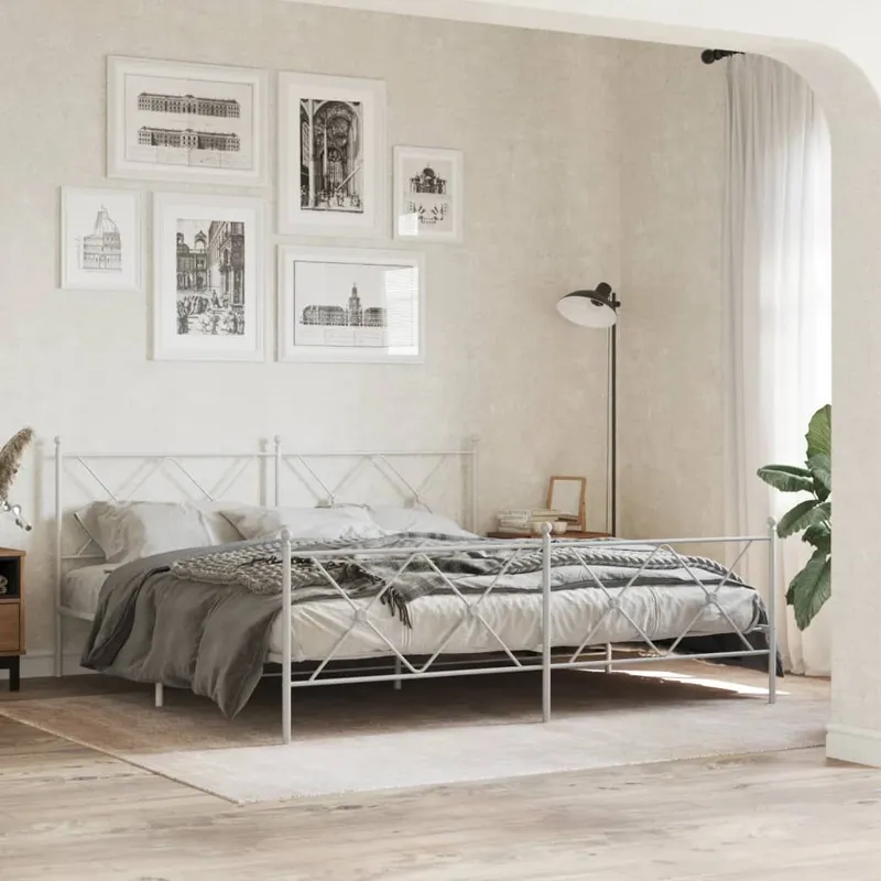 struttura letto con testiera e pediera metallo bianco 183x213 cm