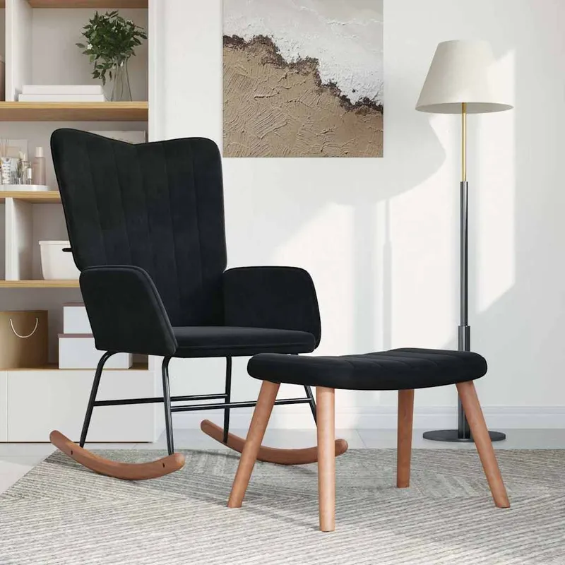 Schaukelstuhl mit Hocker Samt black