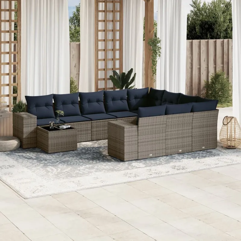 11-teiliges Gartensofa-Set mit Kissen, grau, Polyrattan