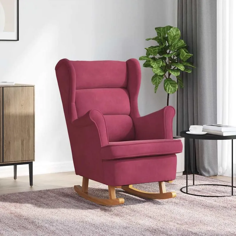 Schaukelstuhl earssessel Weinrot velvet and solid wood