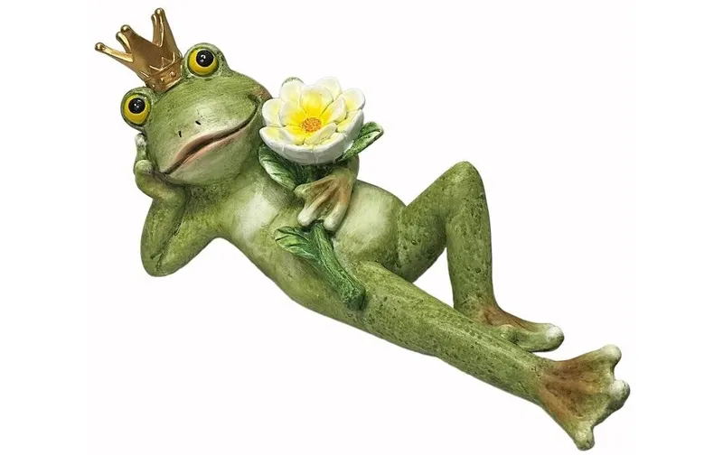 Dameco Dekofigur Froschkönig liegend avec Rose 11 x 32 x 16 cm