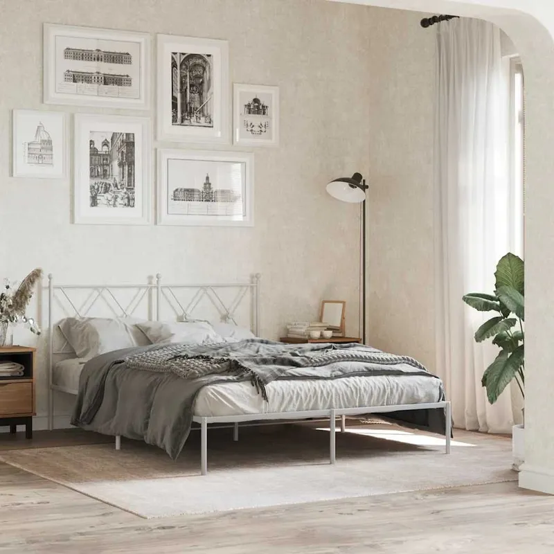 Bettgestell mit Kopfteil Metall bianco 140x190 cm