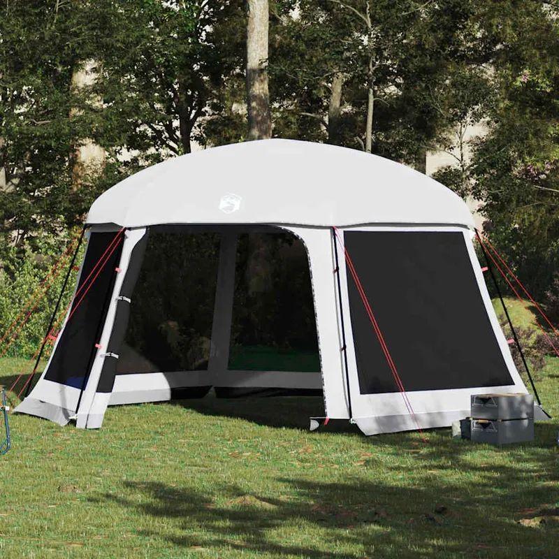 Tente piscine toit amovible parois maille gris 512x458 cm