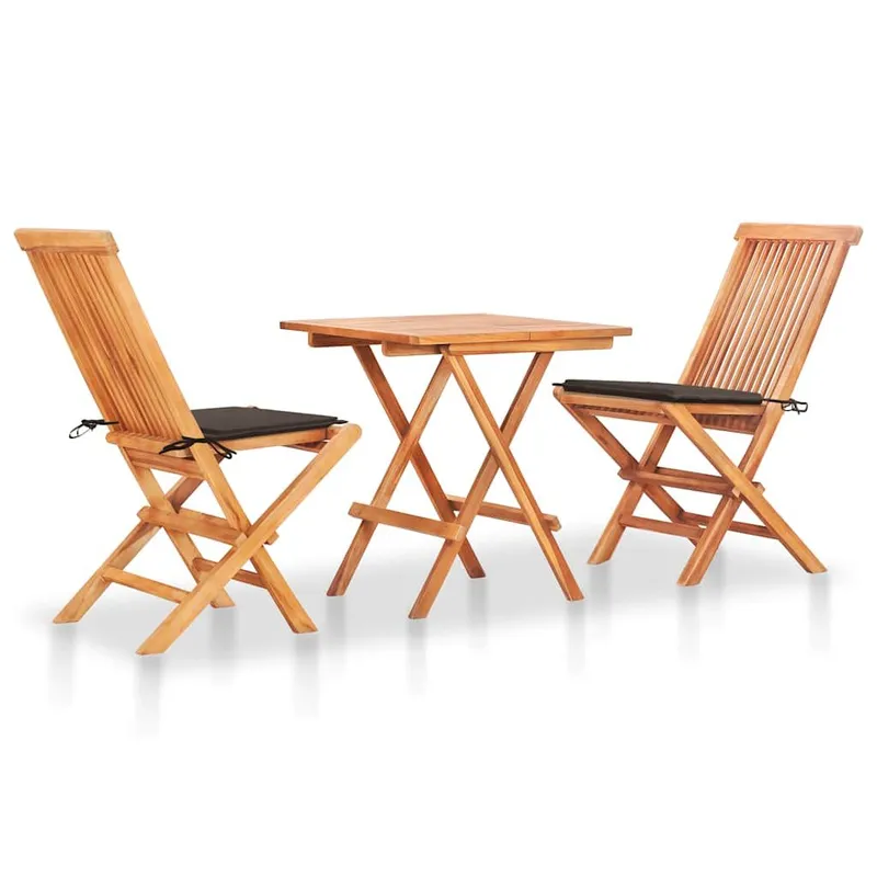 3 pz. Bistroset con tortora cuscini legno massiccio Teak