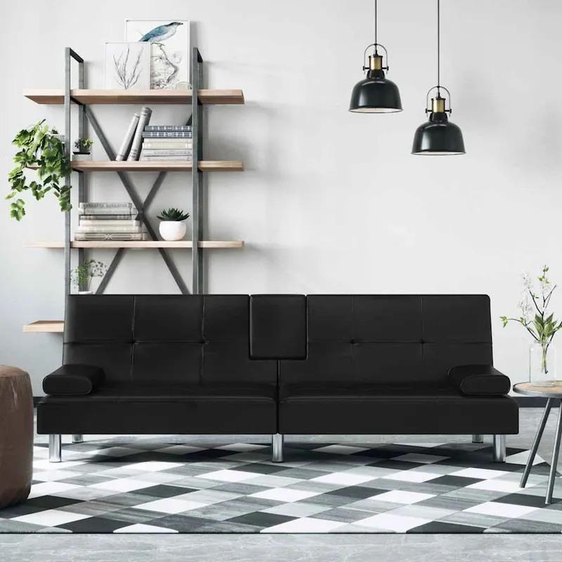 Schlafsofa mit Getränkehaltern nero Kunstleder