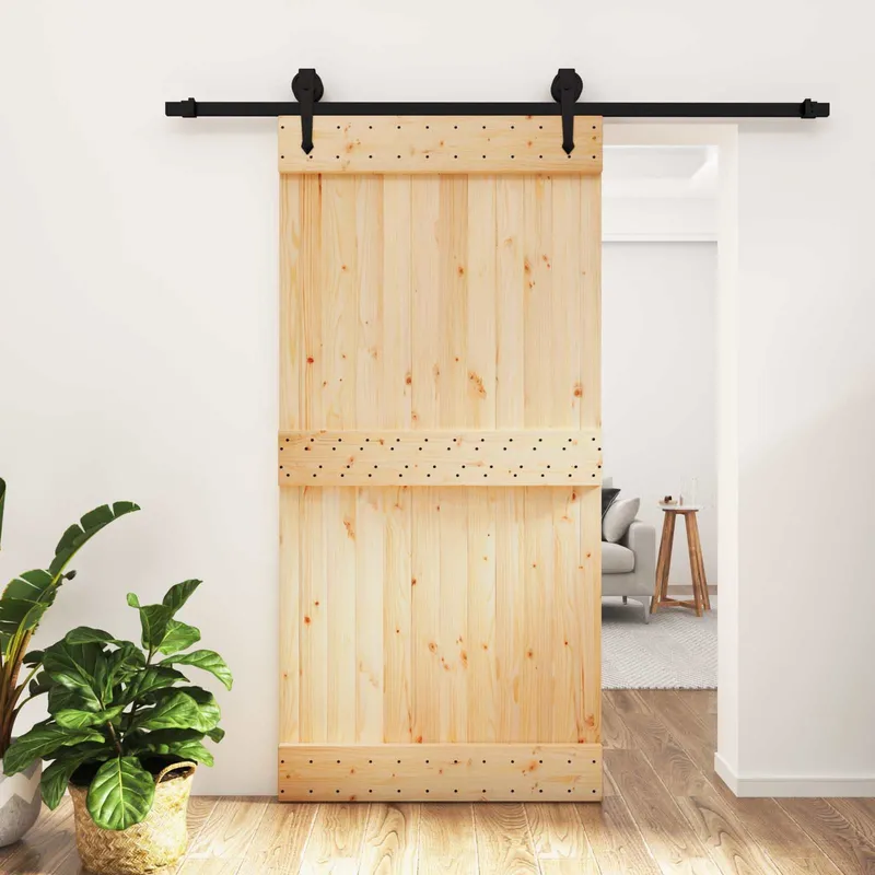 Porte coulissante Naturel et noir 100 x 210 cm