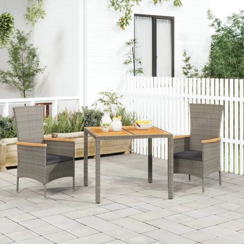 3-tlg. Garten-Essgruppe mit Kissen grigio Poly Rattan