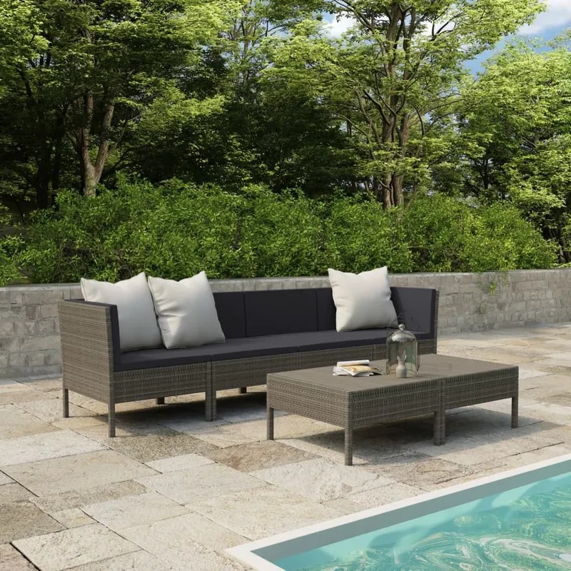 6-tlg. Garten-Lounge-Set mit Auflagen Poly Rattan grigio