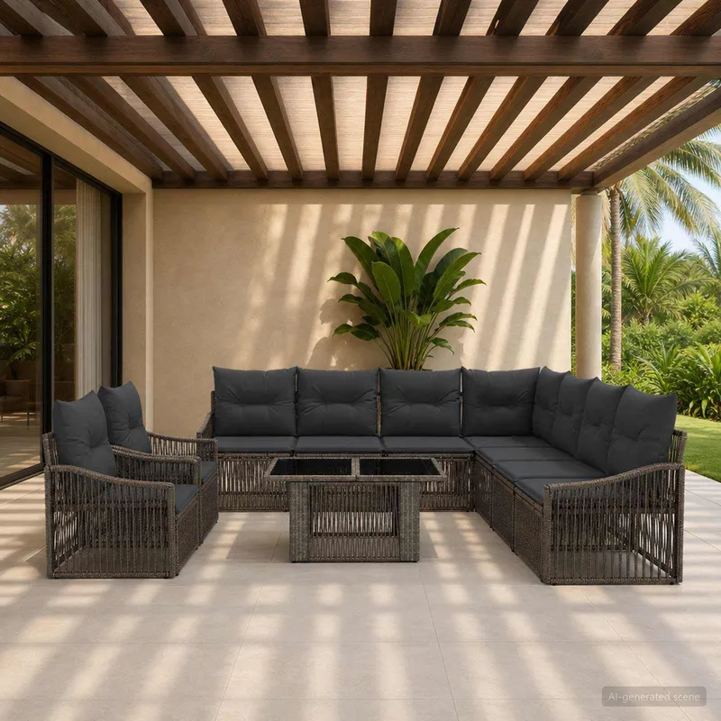 set divano da giardino 10 pz. grigio e grigio scuro polyrattan