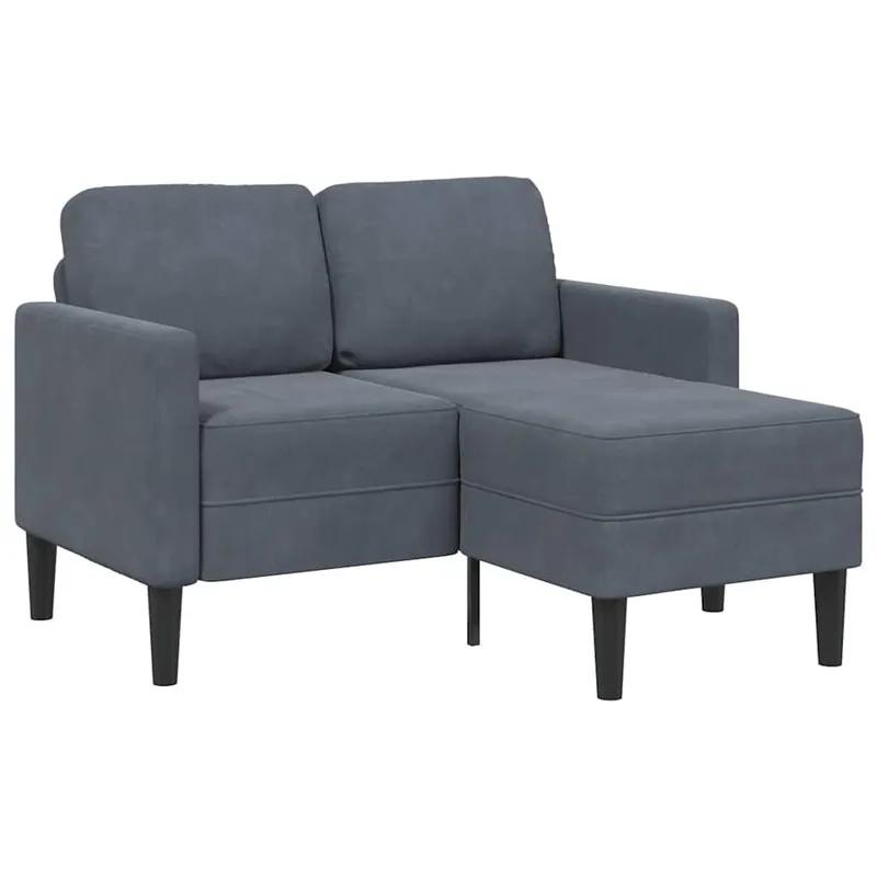 divano a 2 posti con Chaiselongue L-Form grigio scuro 125 cm velluto
