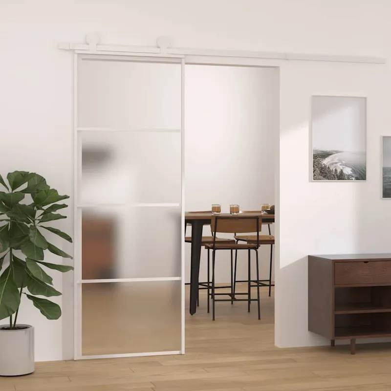 porta scorrevole ESG-Mattvetro e alluminio 76x205 cm bianco