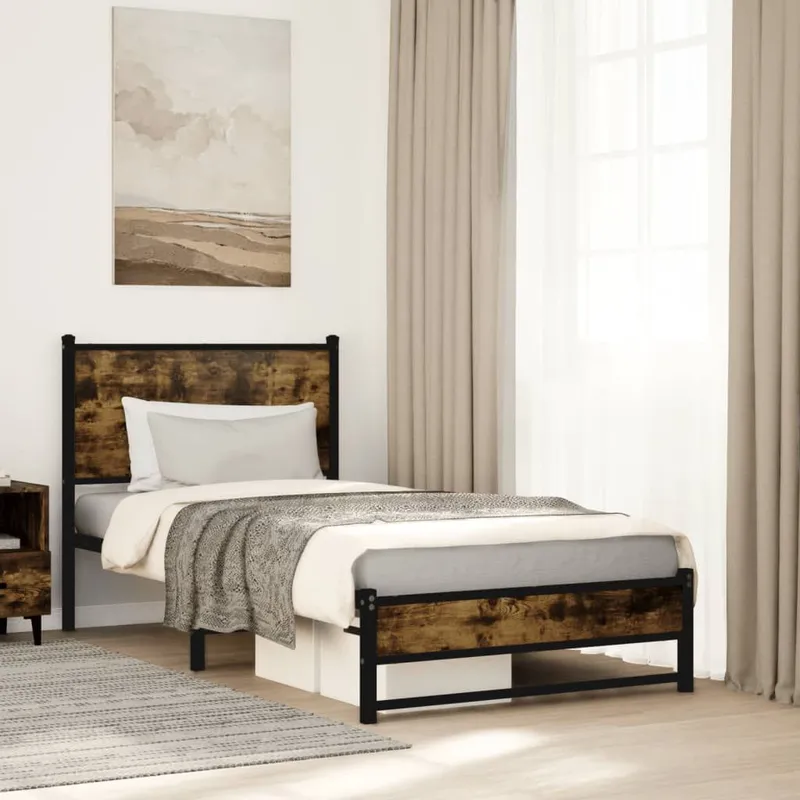 letto in metalloo senza materasso rovere affumicato 75x190 cm