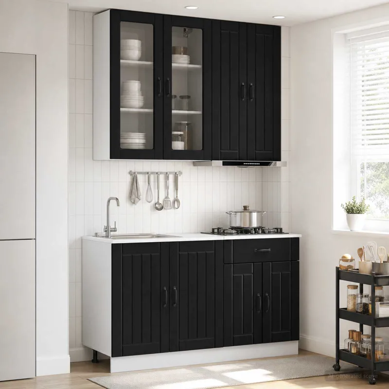 Kücheneinheit LUCCA 4 stk. Schwarz Holzwerkstoff