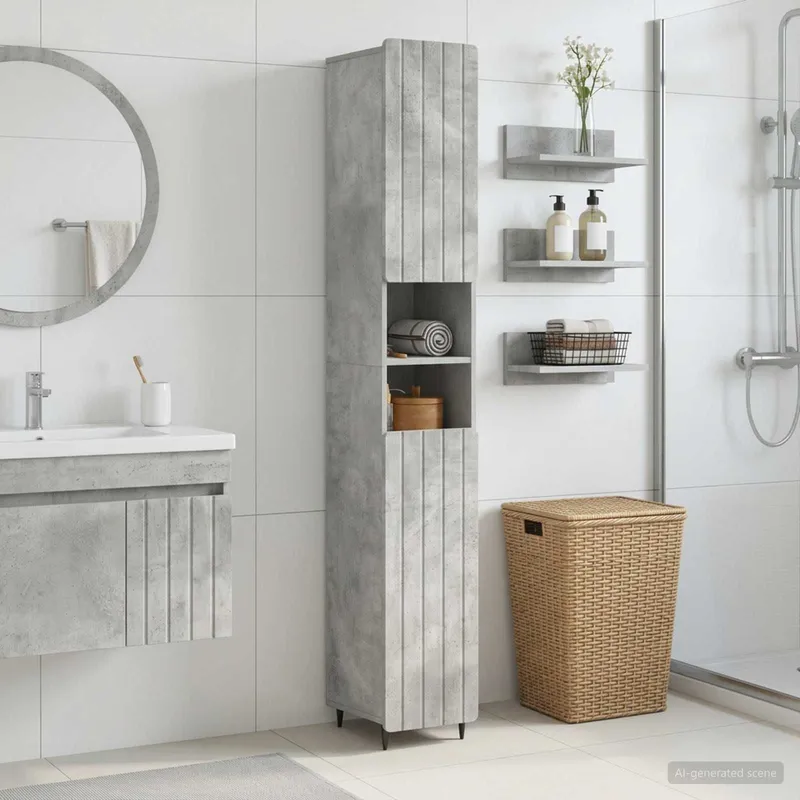 Badezimmerschrank mit offenem Regal ZWOLLE Betongrau