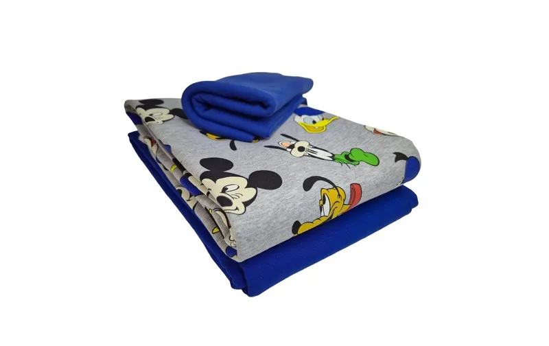 Stoffe Stoff French Terry Mickey Mouse 3-teilig, Blau, 2 x 1 m