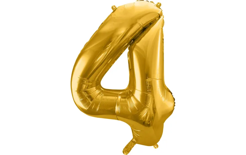 Partydeco Folienballon Zahl 4 gross 86 cm, gold, 1 Stück