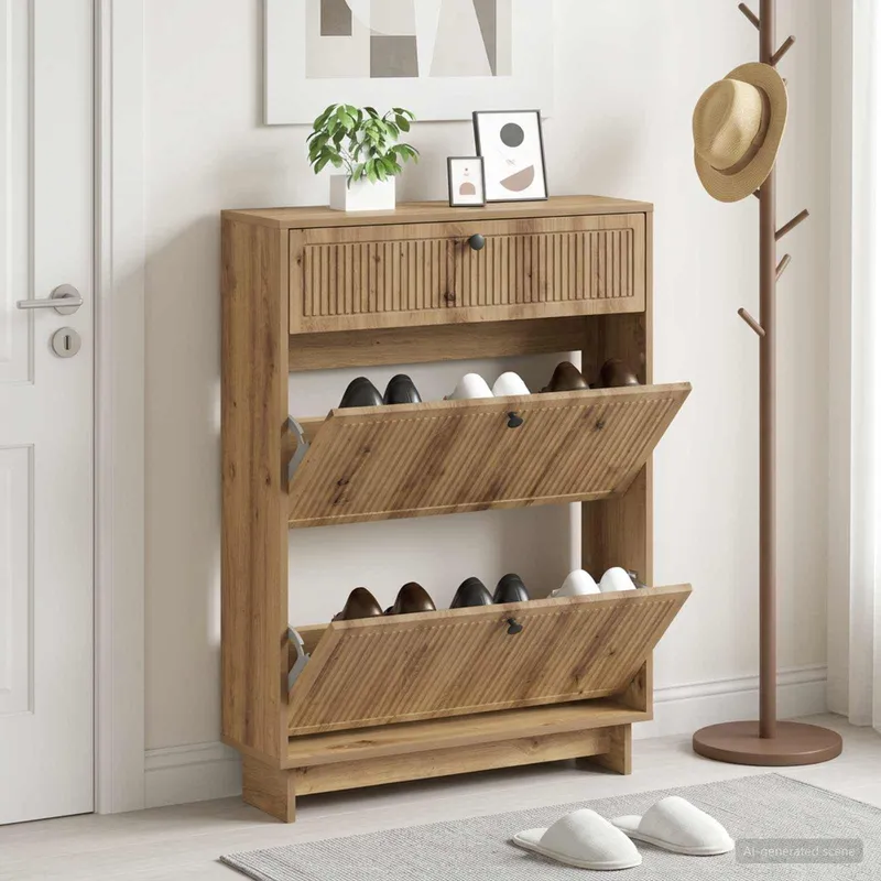 Schuhschrank EDE 78 x 24 x 103 cm derivato del legno Artisan-Eiche