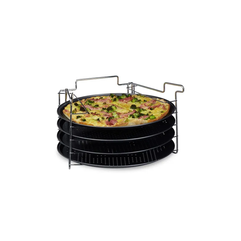 relaxdays Set di teglie per pizza con supporto, 32 x 32 cm