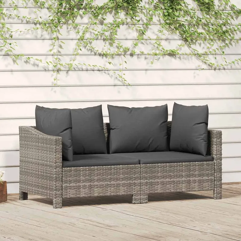 2-teiliges Garten-Lounge-Set mit Kissen Grau Poly Rattan