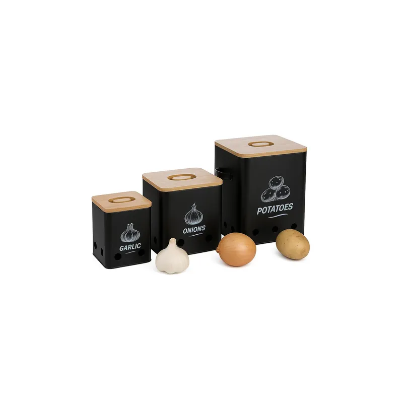 relaxdays Kartoffelbehälter 3er Set, Schwarz