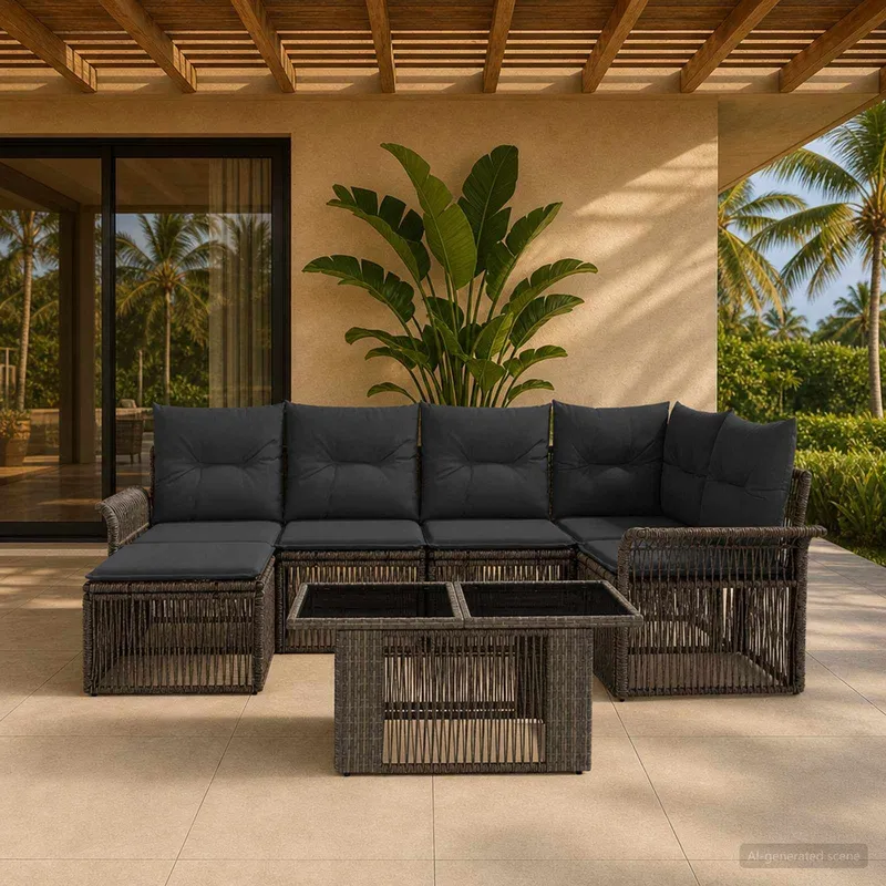 Gartensofa-set 7 stk. Grau und Dunkelgrau Poly-Rattan