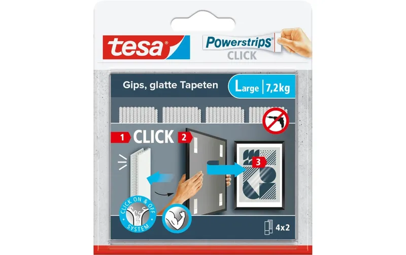 tesa Klebepad Powerstrips CLICK Large 4 Paar, 7.2 kg