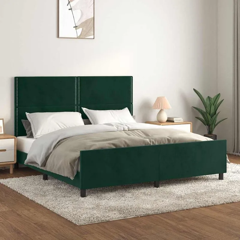 Cadre de lit sans matelas vert foncé 200x200 cm velours