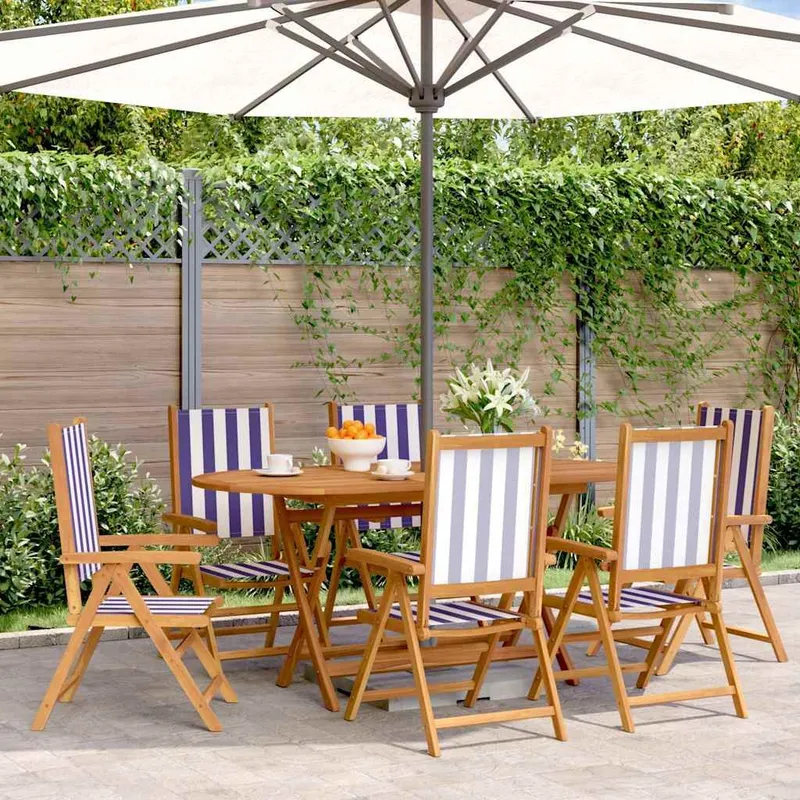 6-piece Set in blue-weißem fabric and solid wood with verstellbarer Rückenlehne